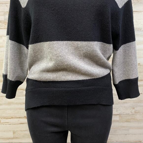 Pure Amici Cashmere Cowl Neck Sweater Womens Size XS Black & Gray Stripe - Picture 5 of 16